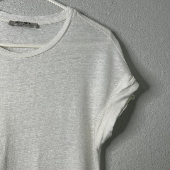 AllSaints Jody Jersey Dress White XS Linen Cap Sleeve Gathered Skirt Drop Waist - Picture 6 of 11